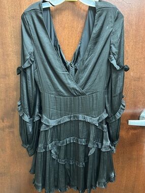 Backless Black Ruffle Tiered V-Neck Dress